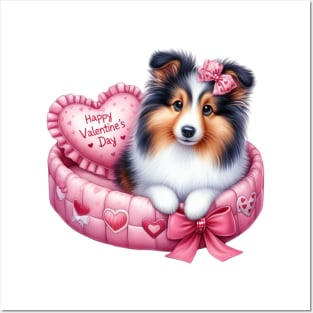 Valentine Shetland Sheepdog in Bed Posters and Art